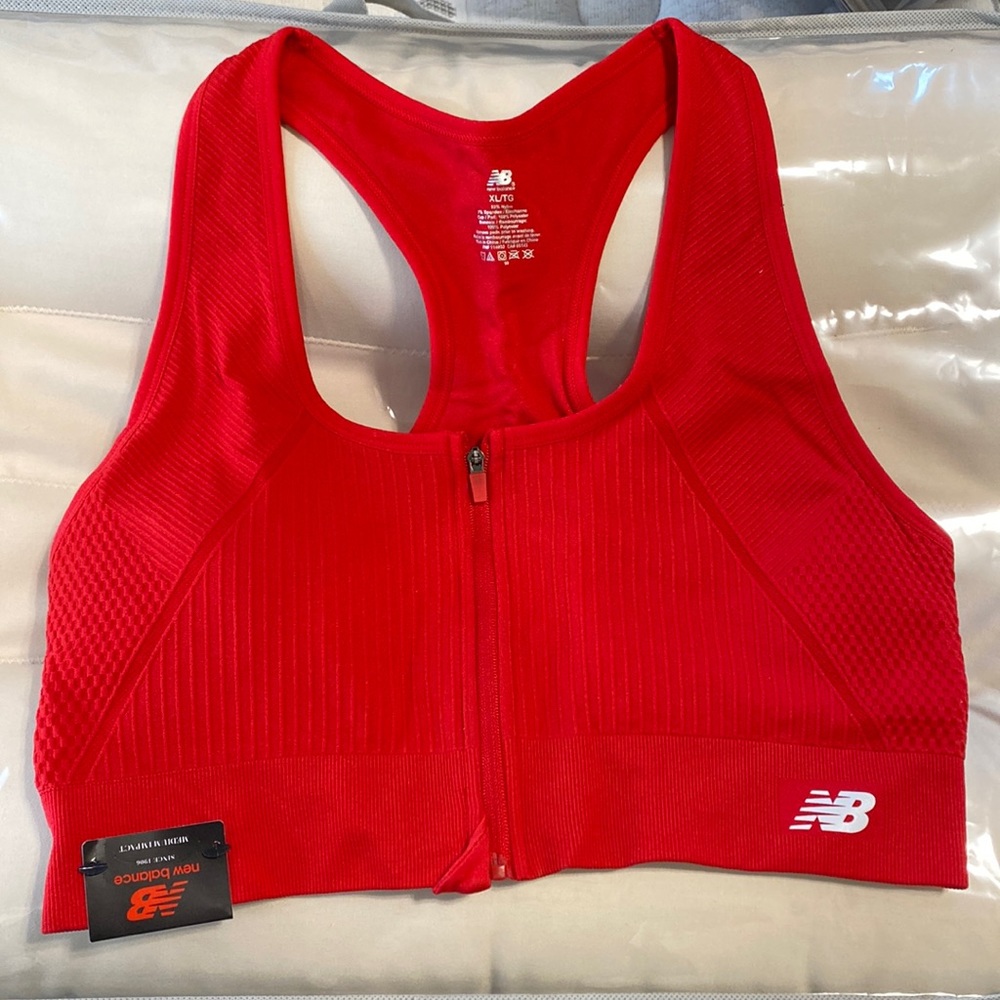Red front zip sports bra